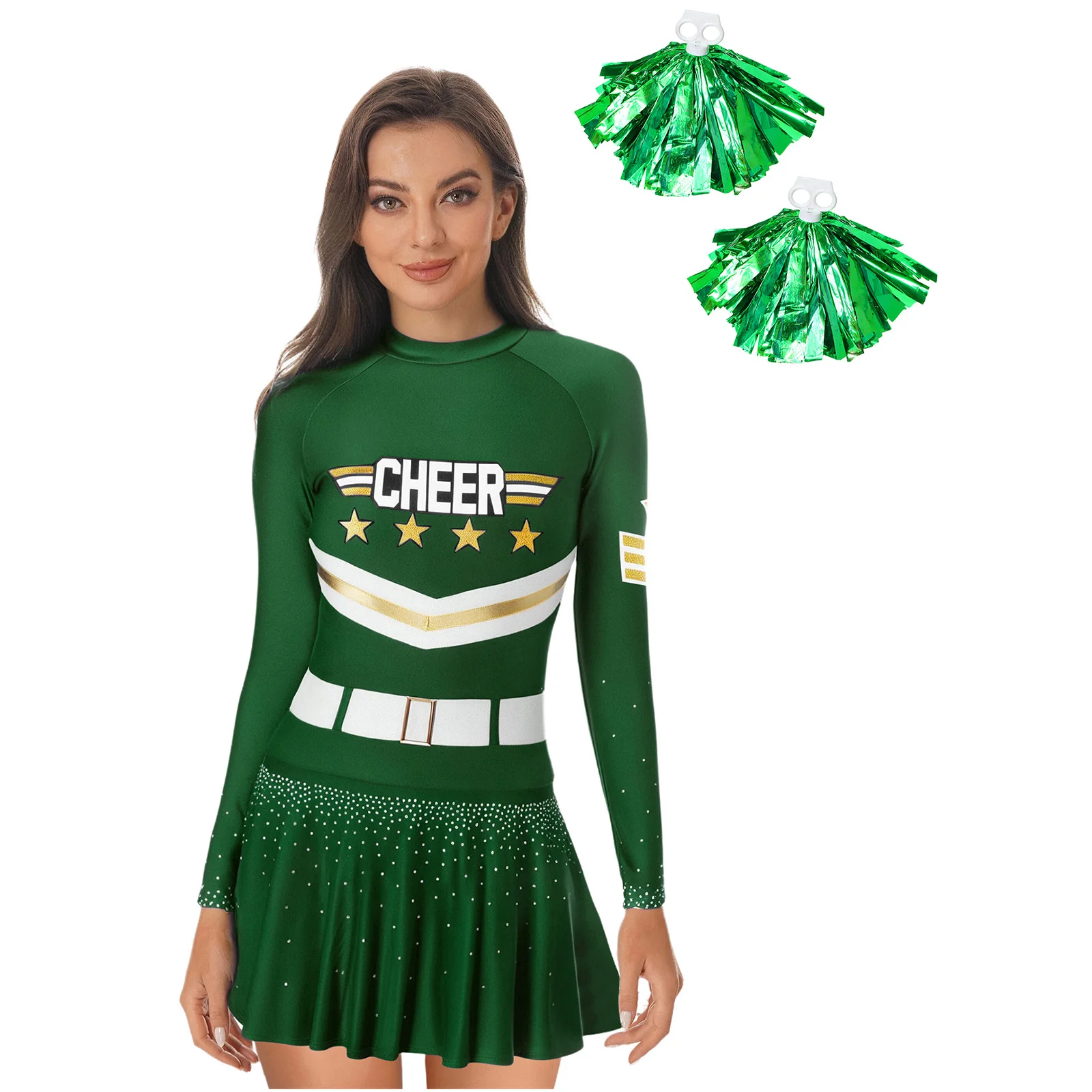 

Women Schoolgirl Competition Cheerleading Dance Dress Tassel Hand Flowers for Halloween Holiday Cheering Applaud Cosplay Dress