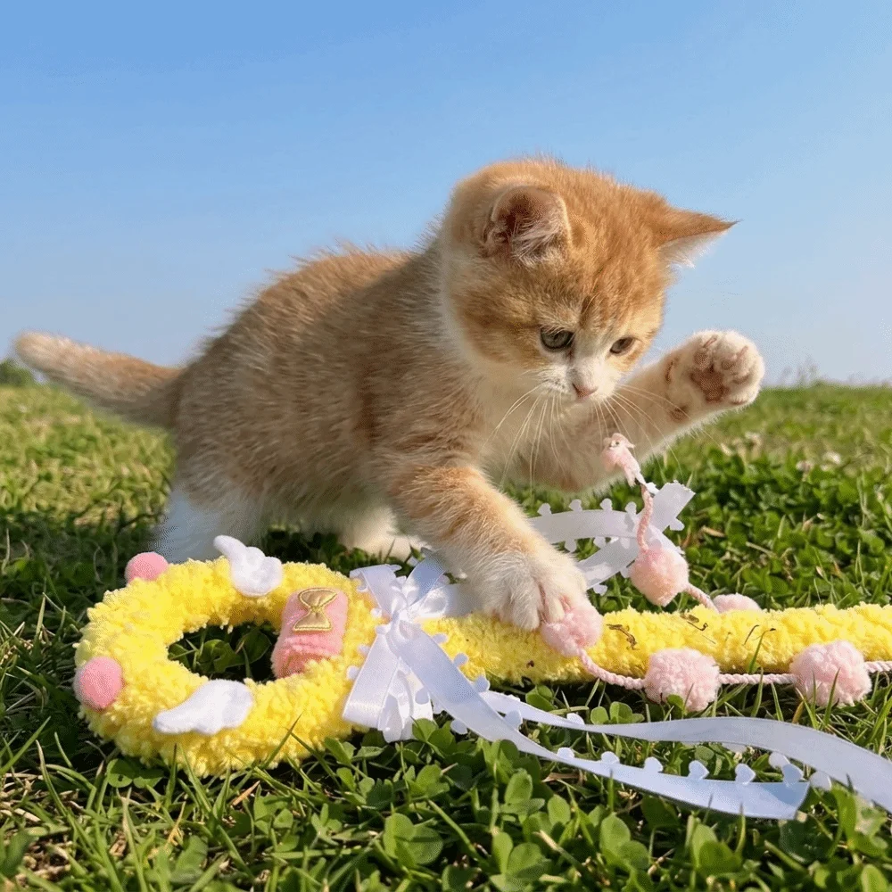 Cartoon Design Tassel Ball Cat Bow Handheld Interactive Cat Sweet Cat Teaser Indoor Play