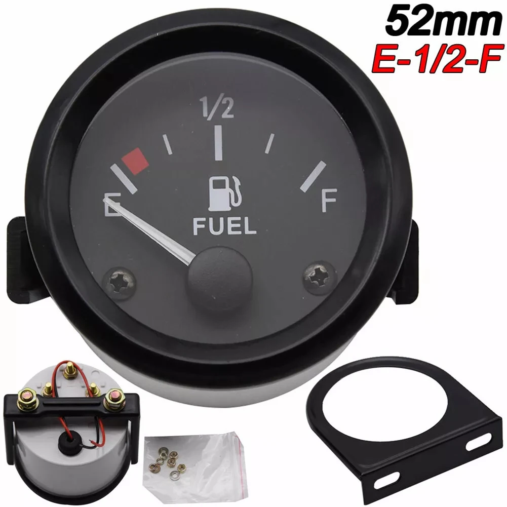 

1x 12V 2'' 52mm Car Fuel Level Gauge Meter 240-33 Ohm E-1/2-F With White LED Light Fits For 4/6/8 Cylinder Gasoline Cars