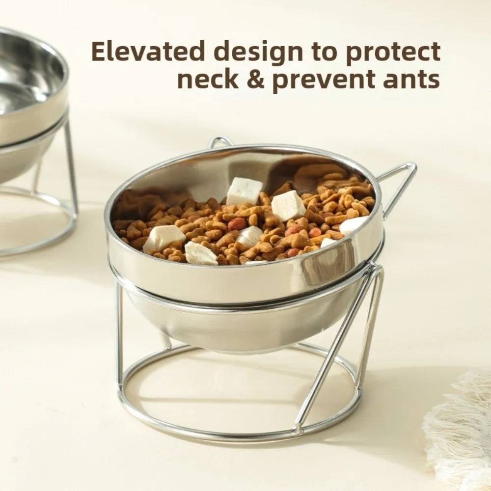 Stainless Steel Cat Bowl With Stand Fall-Resistant With Stand Pet Water Bowl Neck Protection Anti Overturning
