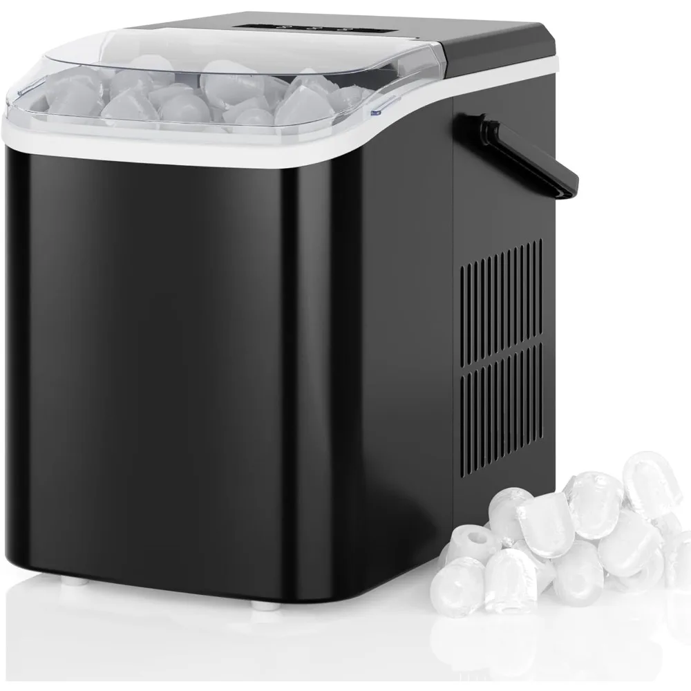 

Fast & Quiet Ice Maker for Countertop – 9 Bullet Cubes in 6 Mins, 26lbs/Day, Self-Cleaning Portable Ice Machine with Handle