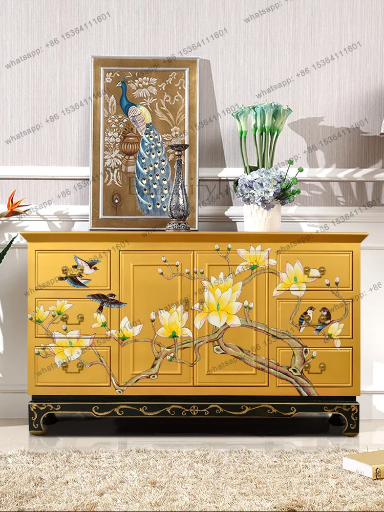 Painted screen partition cabinet light luxury new Chinese solid wood decoration modern Chinese side cabinet