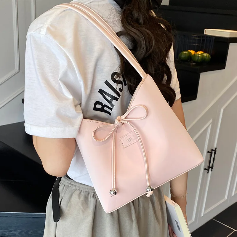 

2025 New Bow Underarm Bucket Bag for Women Summer Fashion Shoulder Bag Versatile Crossbody Purse for Work Commute