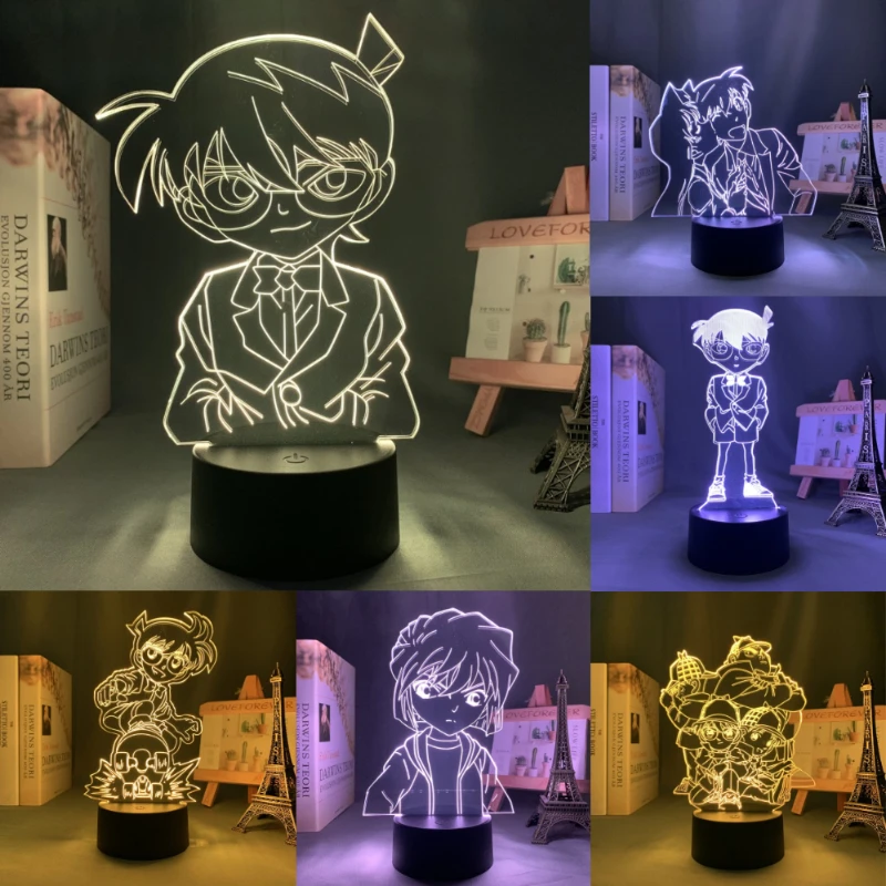 Detective Conan 3D Night Lights Anime Figure Conan Edogawa Haibara Ai Desk Lamps Children\'s Kawaii Bedhead Bedroom Decoration