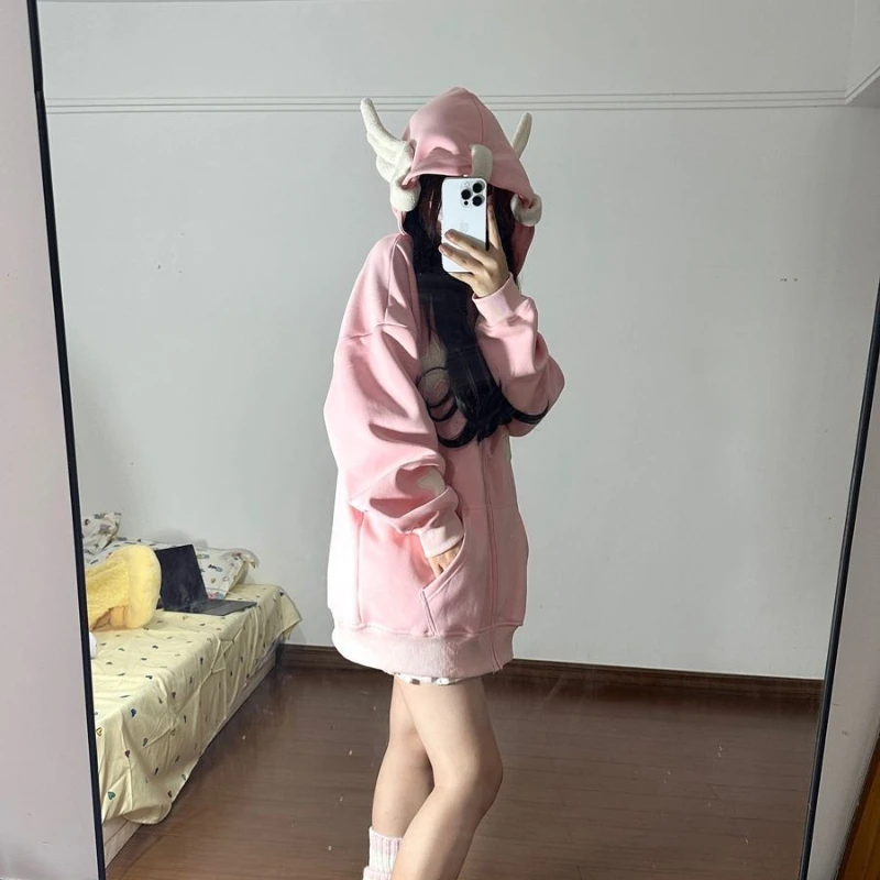 Sudadera japonesa con capucha de alas de Ángel con estampado de estrella linda de dopamina, abrigo creativo de estilo callejero de estilo americano de moda
