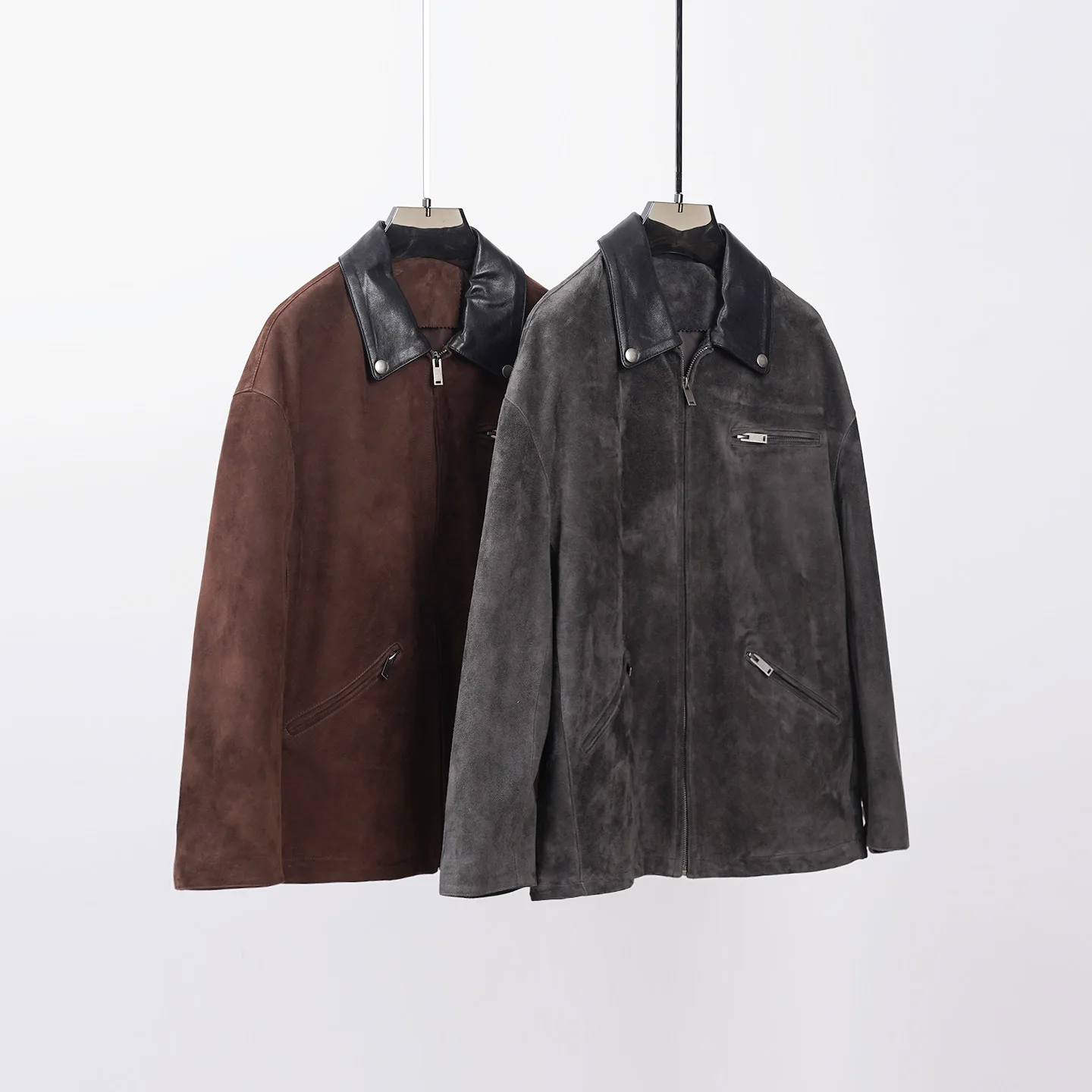 Giacca da donna con colletto in pelle scamosciata di pelle di pecora moda autunno/inverno