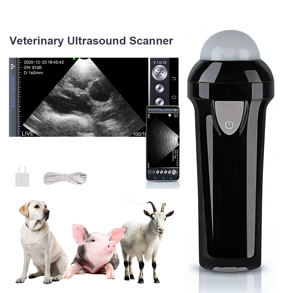Tragbarer Veterinär-Ultraschallscanner, 5,0 MHz, kabellose Sonde, tragbarer Ultraschallscanner, Schwangerschaftserkennung für Schweine, Hunde, Schafe