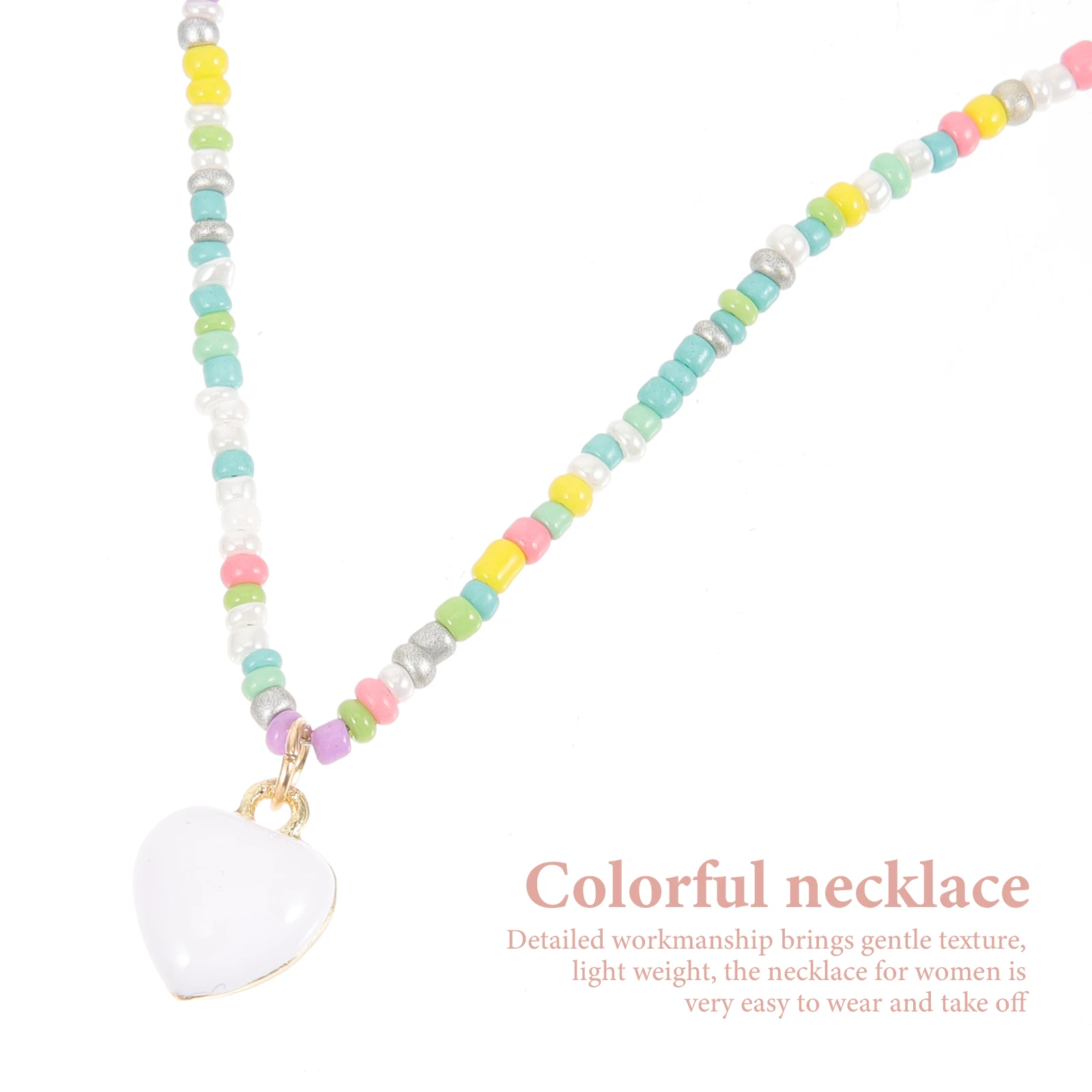 

Heart Pendant Necklace Eye-catching Colorful Beads Beaded Necklaces for Women Outfit Styles Copper Wedding Party