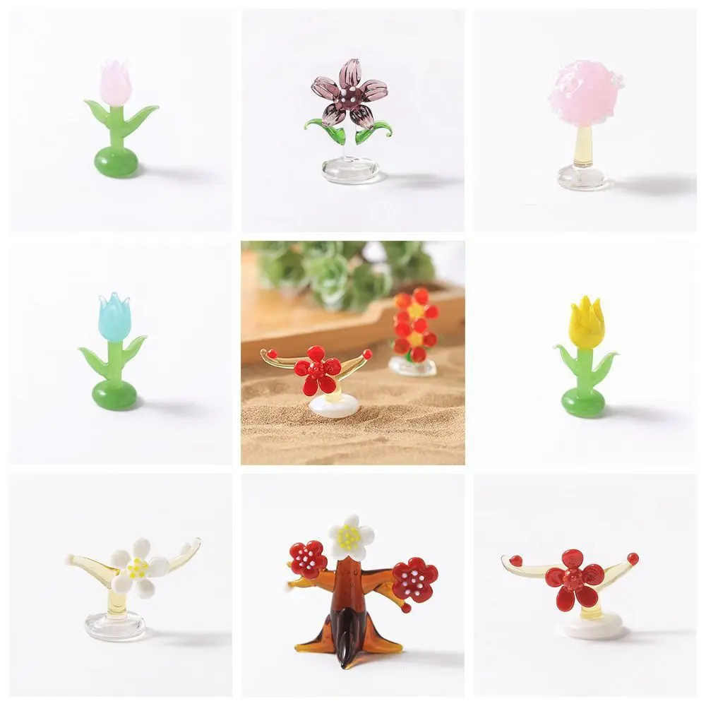 Cute Pure Handmade Flowers Tree Miniatures Mini Glass Crafts Mini Glass Flowers Cherry Pink Outdoor