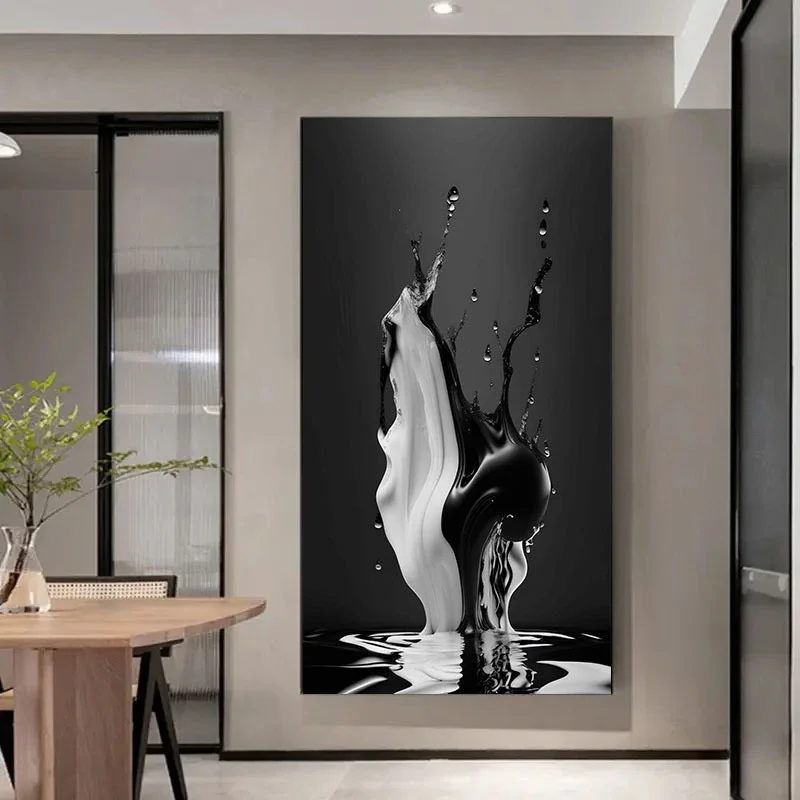 Abstract Black And White Water Splash Canvas Art, Modern Monochrome Decoration, Suitable For Living Room, Office, No Frame