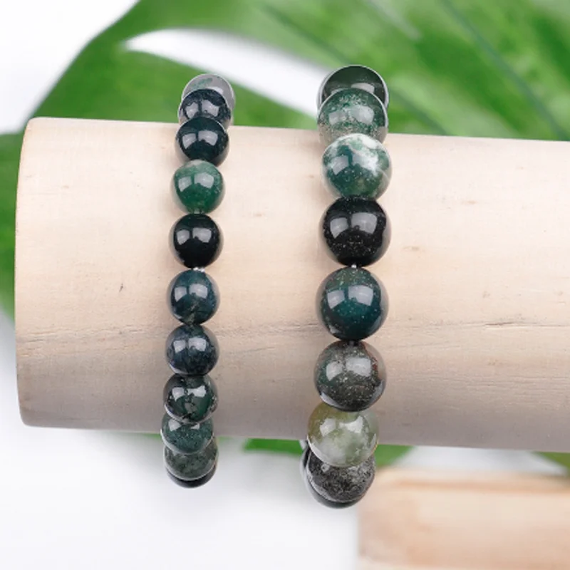 official-website tiki Anime Natural Stone Moss Agate Bracelet Exquisite Women Crystal Round бисер Beads браслет