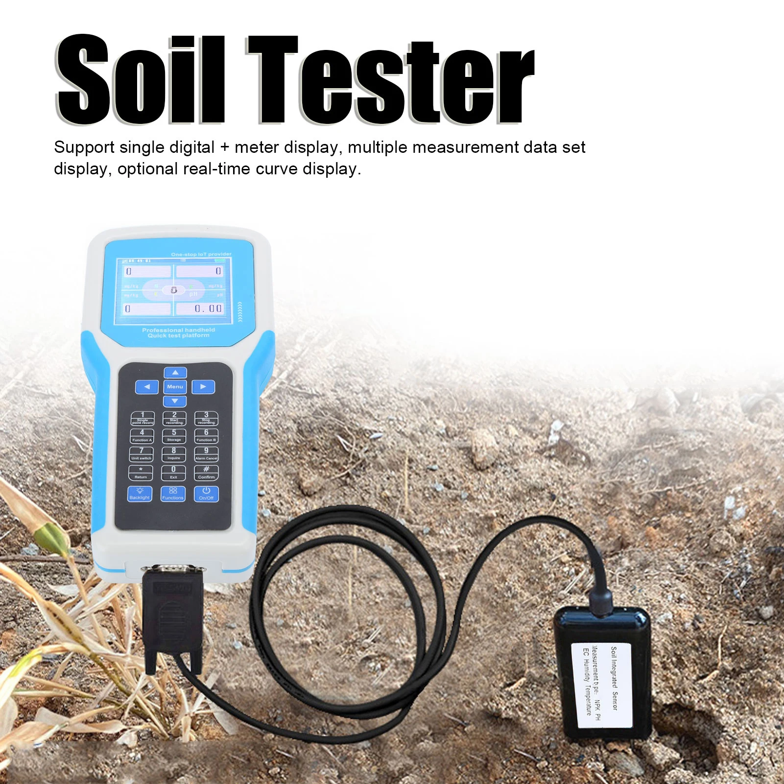 

EC PH Meter Intelligent Soil Tester Temperature Humidity EC PH Nitrogen Phosphorus Potassium Meter English Version EC PH Tester