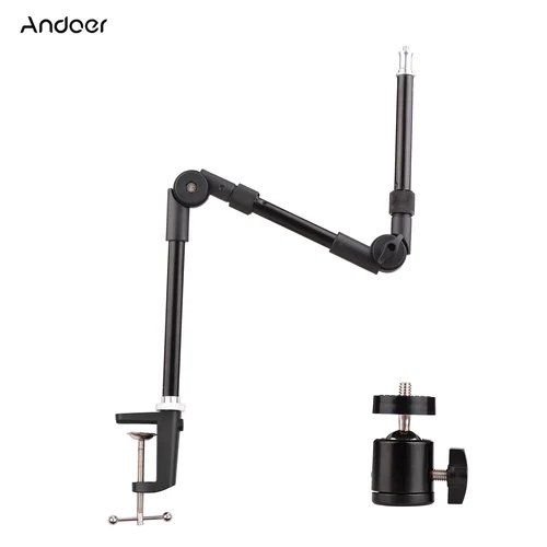 Imagen 1 del producto Andoer ST-01 soporte de Metal Flexible plegable soporte de montaje de escritorio adaptador de cabezal de bola para luz de relleno anillo de luz LED cámara Smartphone