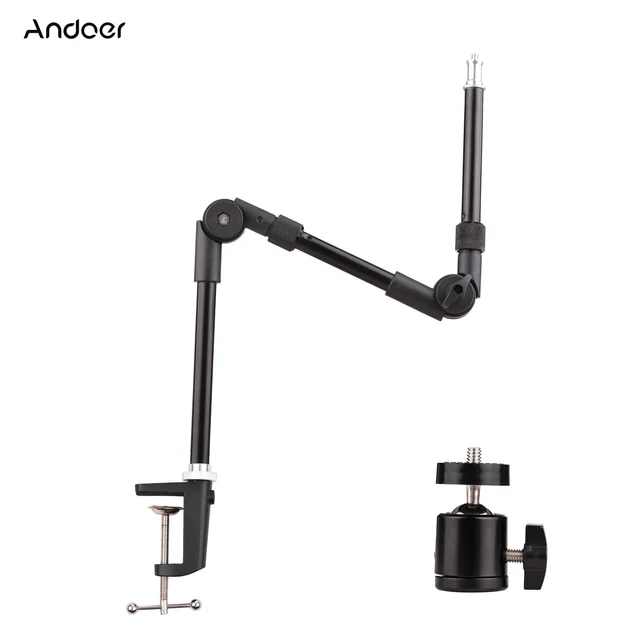 Andoer ST-01 Metalowy uchwyt Elastyczny, składany stojak na biurko Adapter głowicy kulowej do światła wypełniającego LED Lampa pierścieniowa Kamera Smartfon