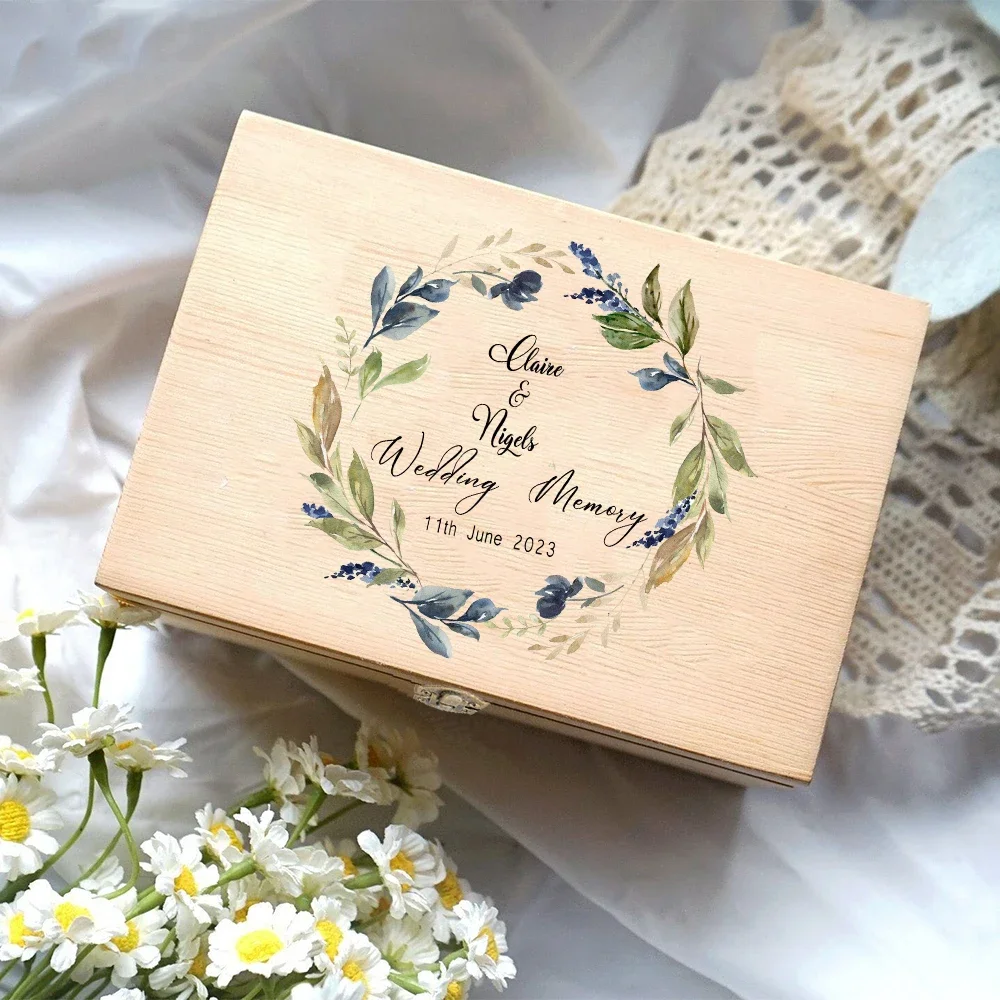 Wooden Personalised Floral Wedding Memory Box Wedding Keepsake Boxes Gift for Bride and Groom Custom Name Unique Gift Idea