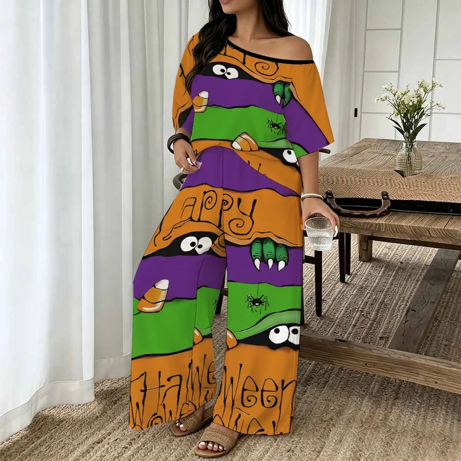 Plus Size Women Spring/summer Print Two Piece Set Street Vacation Short Sleeved Fashion Retro Tops Everyday Casual Long Pants