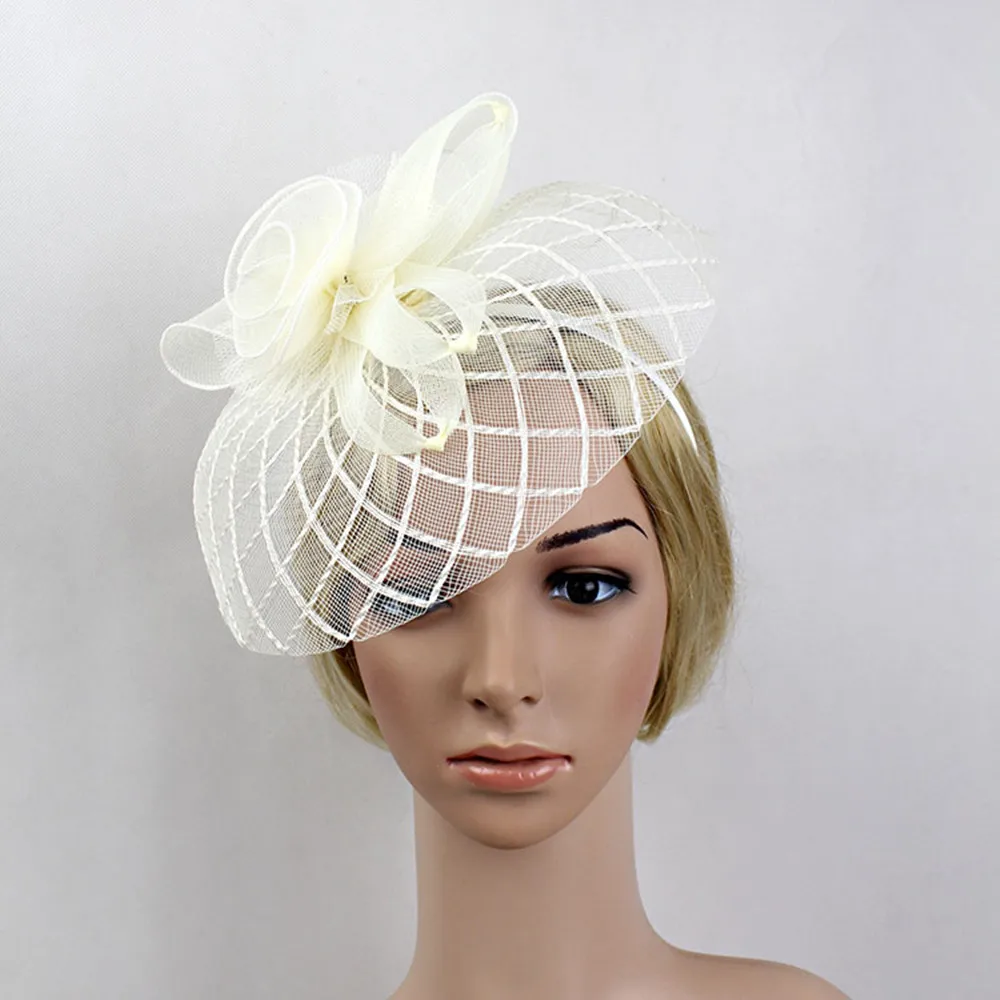 Women Bridal Fascinator Hat with Grenadine Organza Flower Headband Ladies Kentucky Derby Cocktail Tea Party Headwear