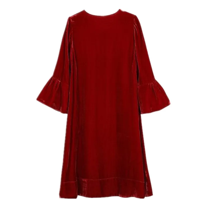 2025 nuevo otoño vestido de terciopelo para mujer Vestidos de terciopelo de tres cuartos Vestidos primavera manga acampanada vestido de fiesta Casual vestidos