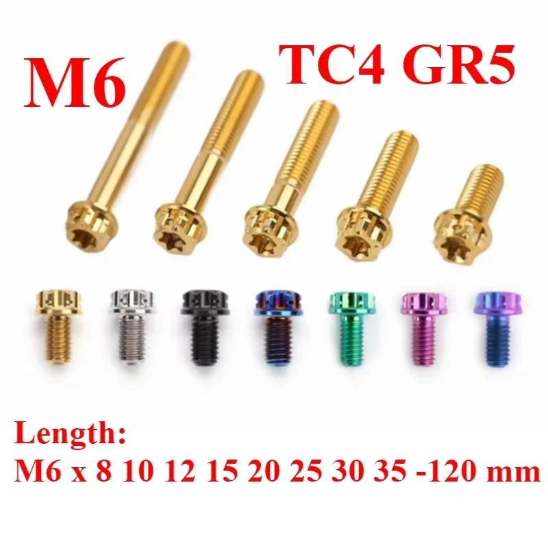 Golden Blue Black M6 p1.0 x 8 10 12 15 20 25 30 35 -120 mm TC4 GR5 Titanium Alloy A3 Standard Head Bolts Screw For Motocycle DIY