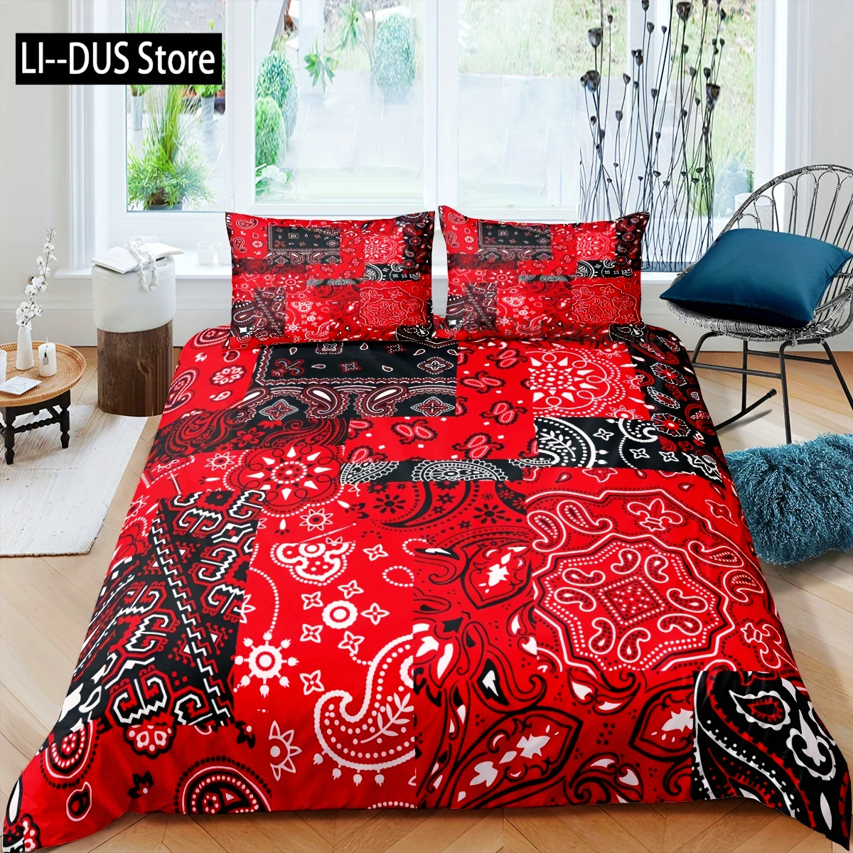 

2/3pcs Paisley Bandanna Printed Duvet Cover Comfortable Paisley Flowers Bedding Set For Bedroom , Machine Washable