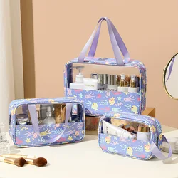 Custodia per cosmetici in PU Borsa per trucco traslucida da donna Borsa per il lavaggio da bagno di grande capacità Borsa da viaggio impermeabile multifunzione