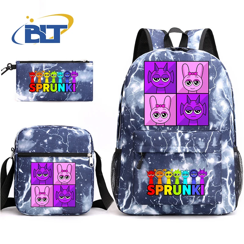 Whole team Sprunki 20 toys printed student school bag set kids backpack shoulder bag pencil case 3-piece set for boys and girls