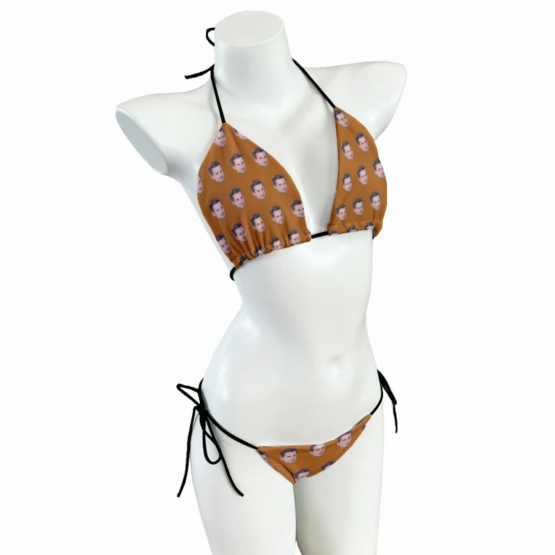 Custom ladies bikini set to customize your photo pet logo novelty swimsuit two-piece push-up padded bra thong beachwear