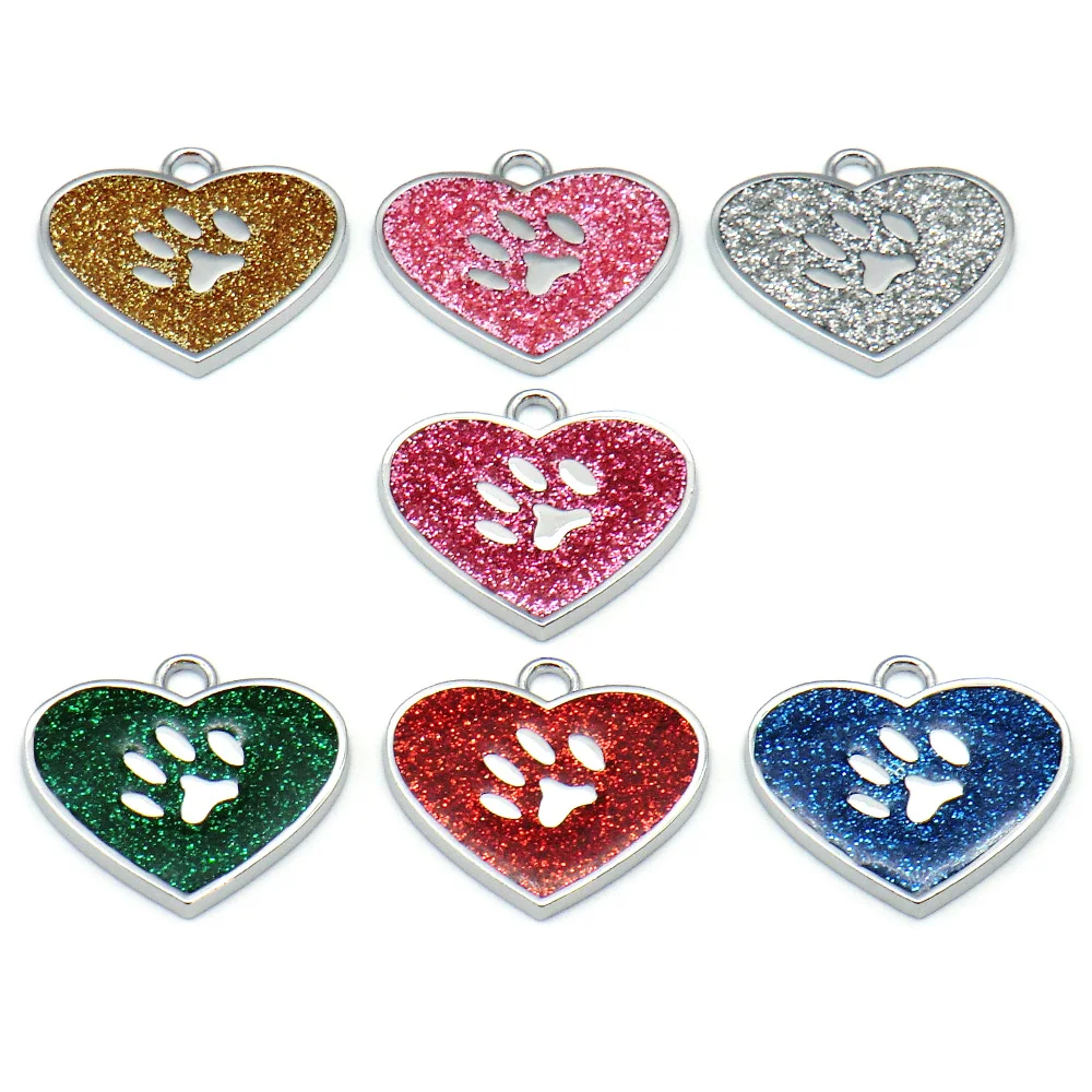 Wholesale 100PCS Pieces Of Shiny Love Dog Paw Cute ID Tag Anti-loss Pet Kitten Accessories Animal Custom Identity Listing