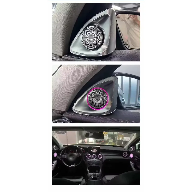 W205 Sedan Multicolor Air Vent Lamp, 64 Color Dynamic LED Interior Ambient Light Fit 2015-2021 Compact Car Decor Upgrade Kits