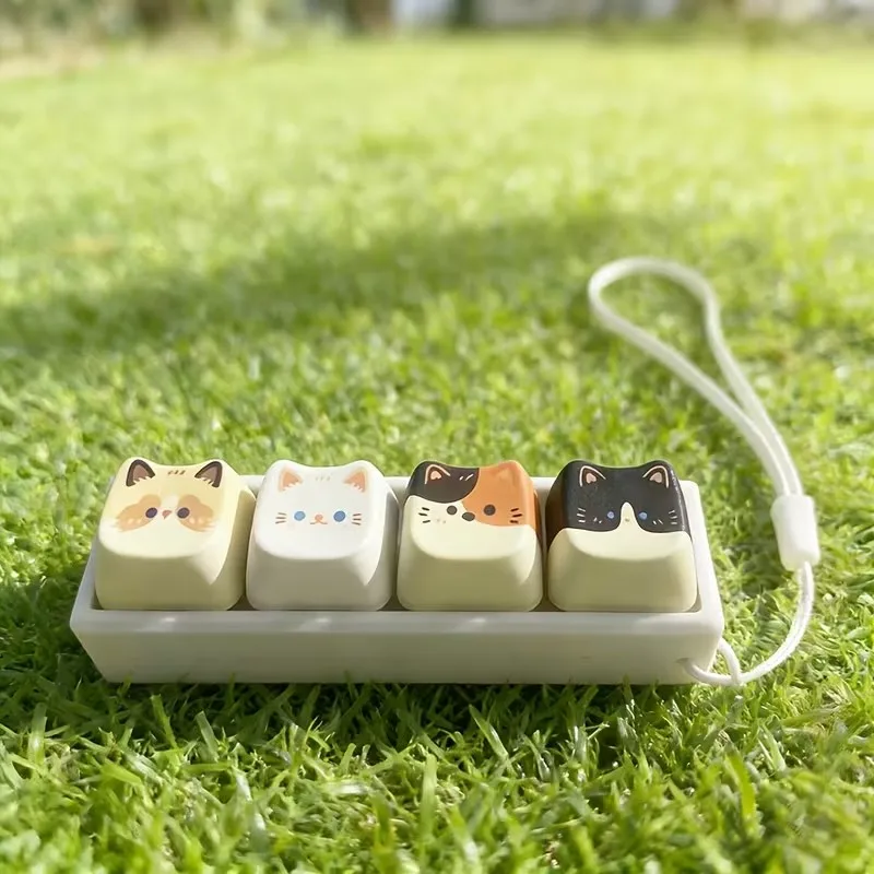 Cute Cat Keyboard Keycap Keychains Accessories Bag Charm Kawaii Mechanical Fidget Keyrings Friends Pendant Gifts
