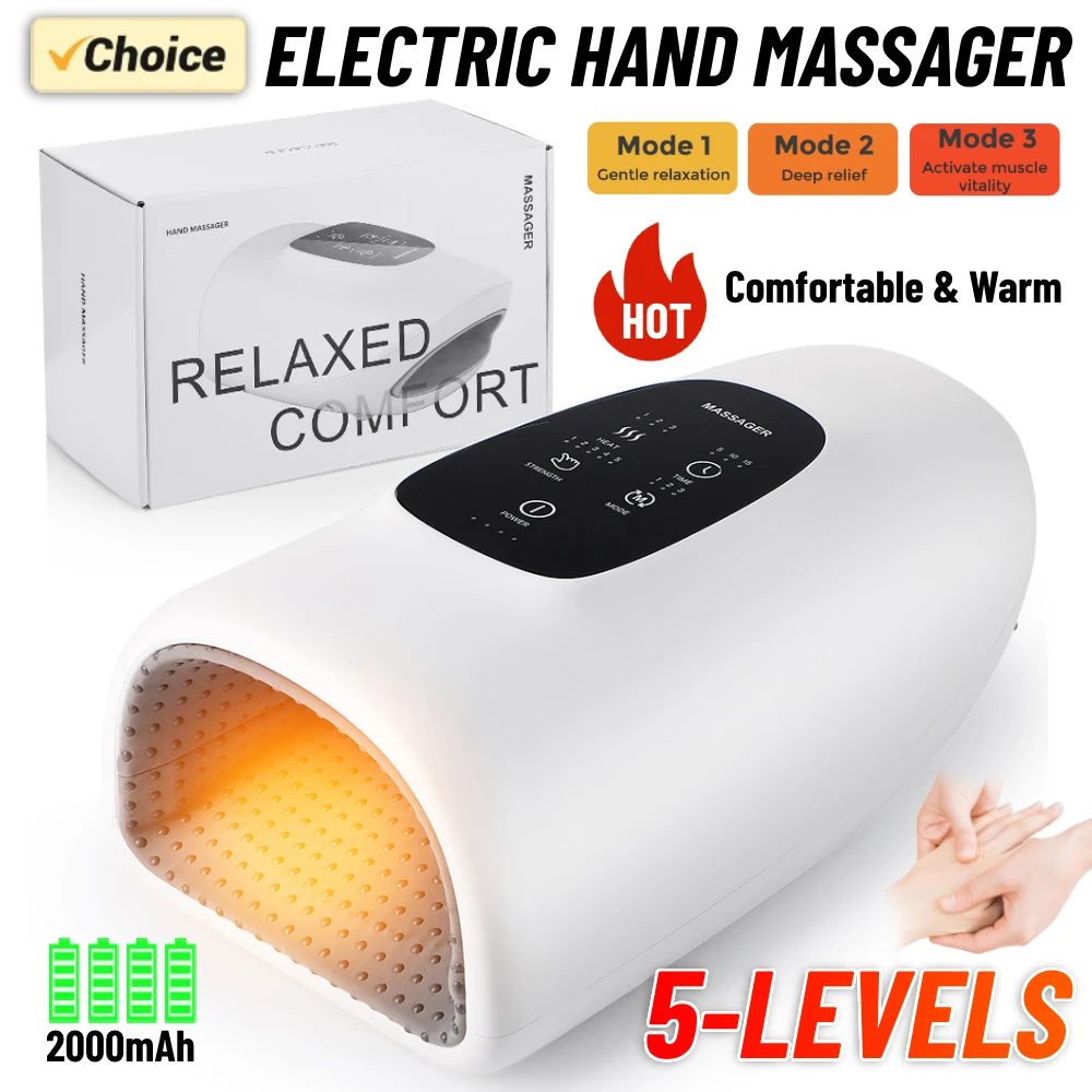 

5 Level Electric Hand Massager Wireless Muscle Massager 3-Mode Hot Compress Palm Acupoint Massager Relaxation Treatment Massager