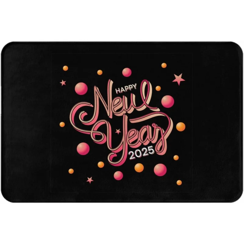 Happy New Year 2025 By Mat Pink Font Decoration Indoor and Outdoor Bedroom Living Room Floor Mat 61X90cm