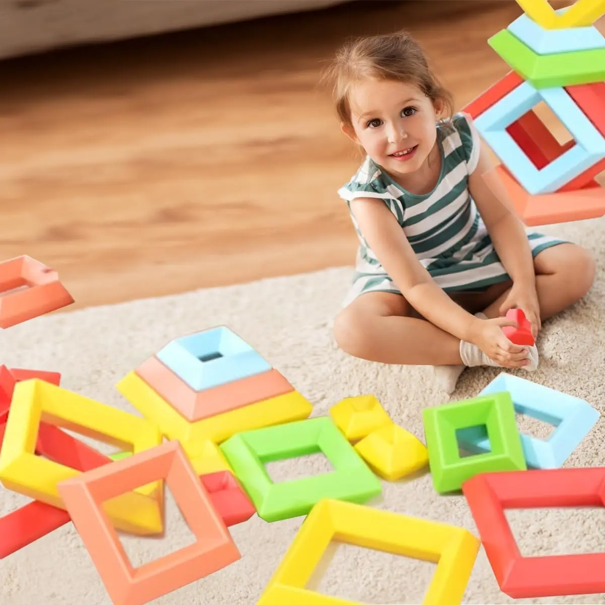 大型積み木セット - 30個の巨大ブロックで積み重ね可能 - 手と目の協調性と認知スキルを発達させる - 4～8歳向け - 室内用