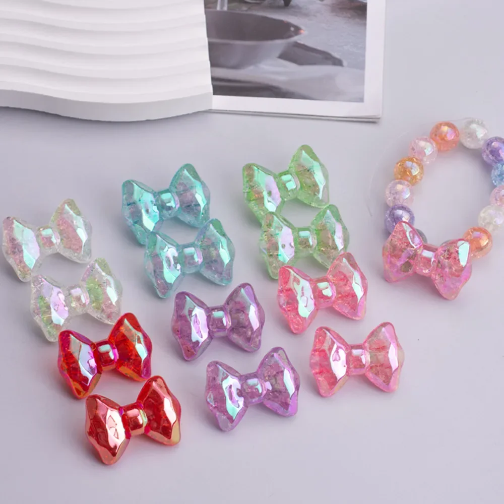 10PCS 24mm*34mm DIY Car Hanging Accessories Handmade Bag Chain Key Ring Bubble Crack Large Bow Dazzling Headdress