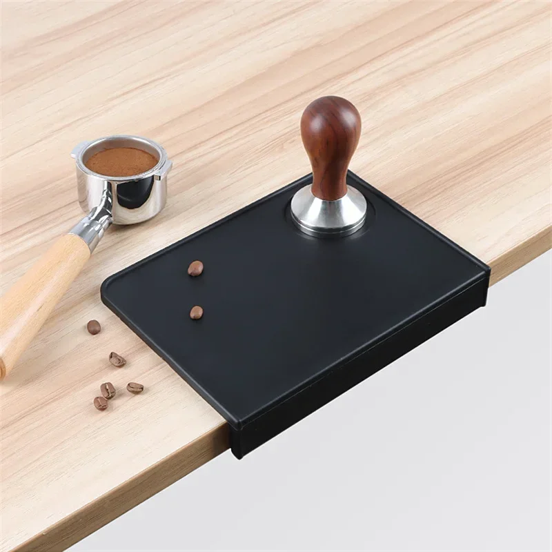 Black Coffee Tamper Mat Silicone Anti-skid Espresso Coffee Tamping Rest Holder Corner Edge Pad for Home Office Bar Coffee Shop