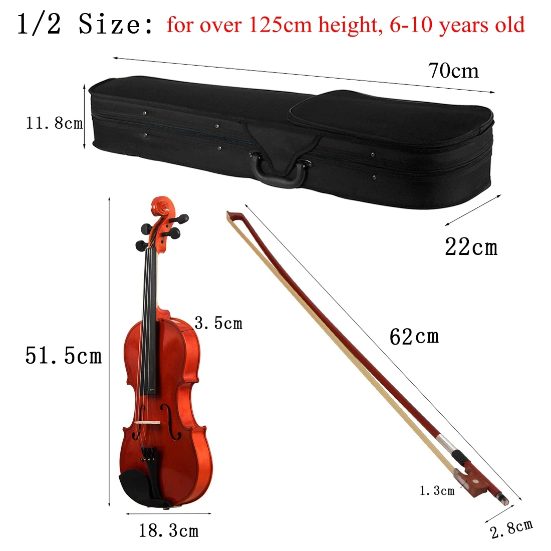 4/4 3/4 1/2 Acoustic Violin for Violin Beginner with Case & Bow,Natural Color Fiddle