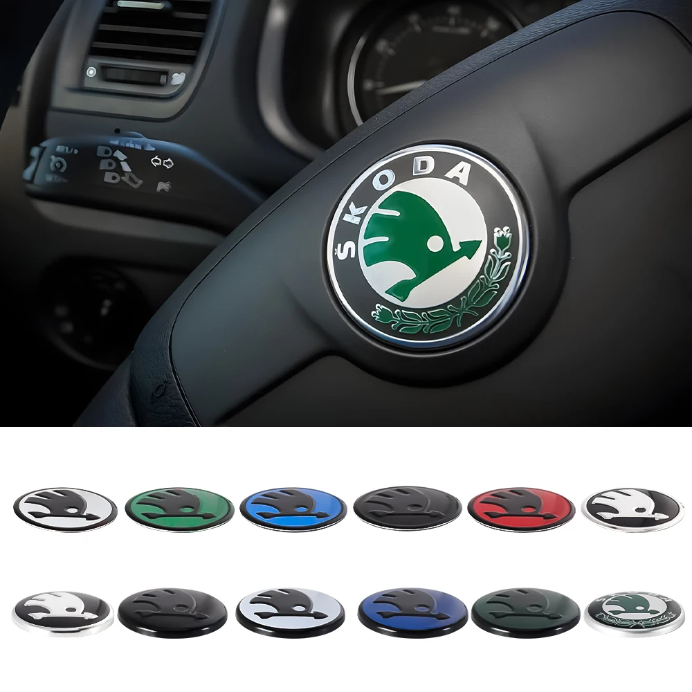 Emblema de alumínio 3D de 43MM 44MM para volante de carro, adesivo para Skoda Octavia Rapid Fabia Superb Kodiaq Scala Karoq Kamiq Yeti