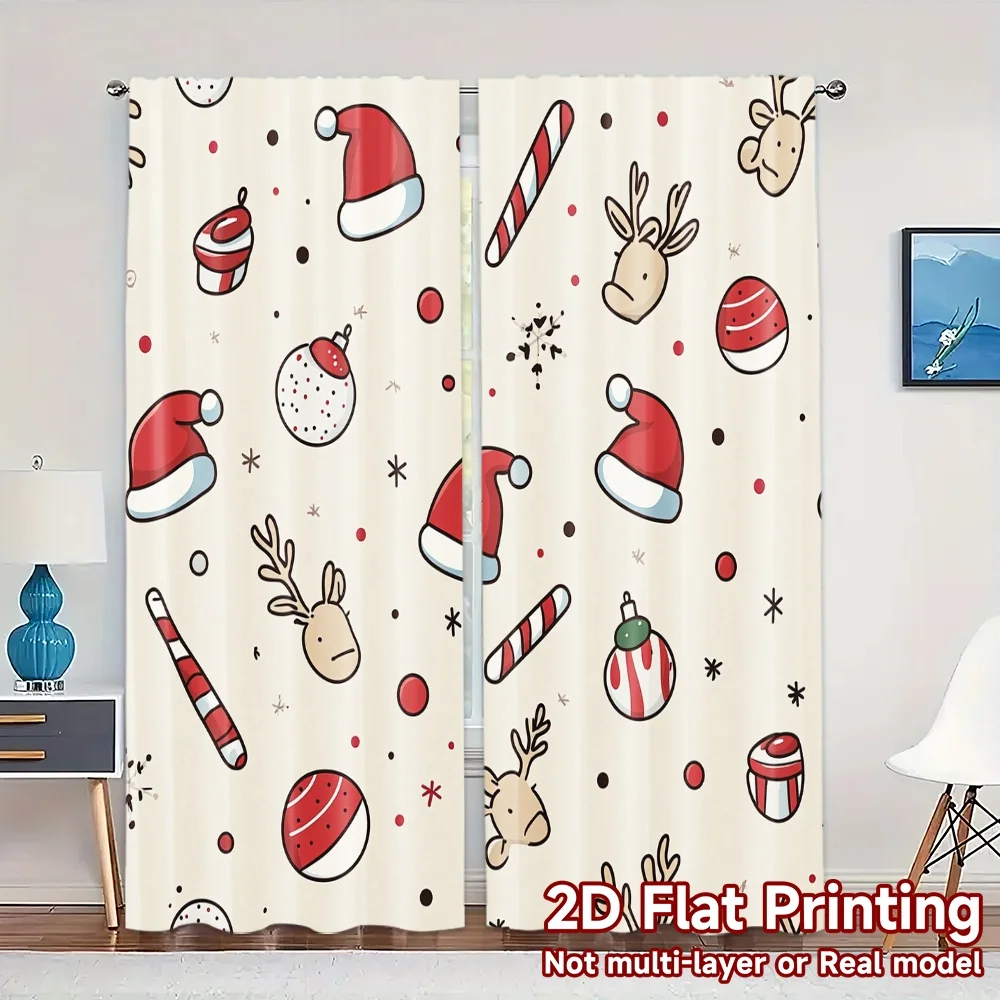 2pcs,Curtains Christmas Cute Festive Gifts (3) Popular Curtains&Drapes 100% Polyester Curtains Festive Ldeal for Living Room,