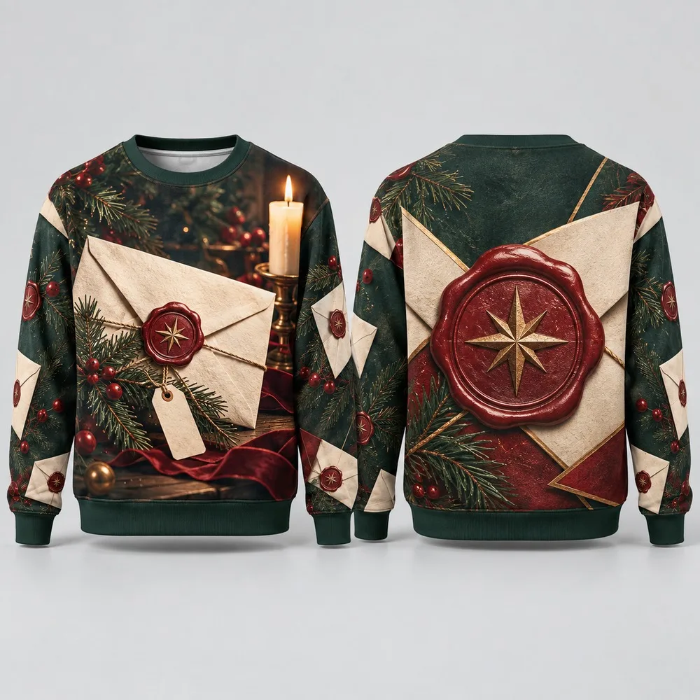 Christmas Mail Sweaters Deliver Winter Spirit with an Ugly Christmas Sweater Scene of Postboxes Parcels and Snowy Routes