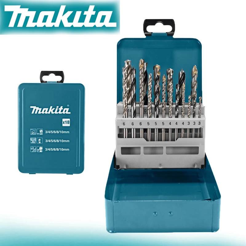 Makita D-46202 Drill Set 18 Pieces High Speed Steel Concrete Wood Twists Drill Bit Power Tool…