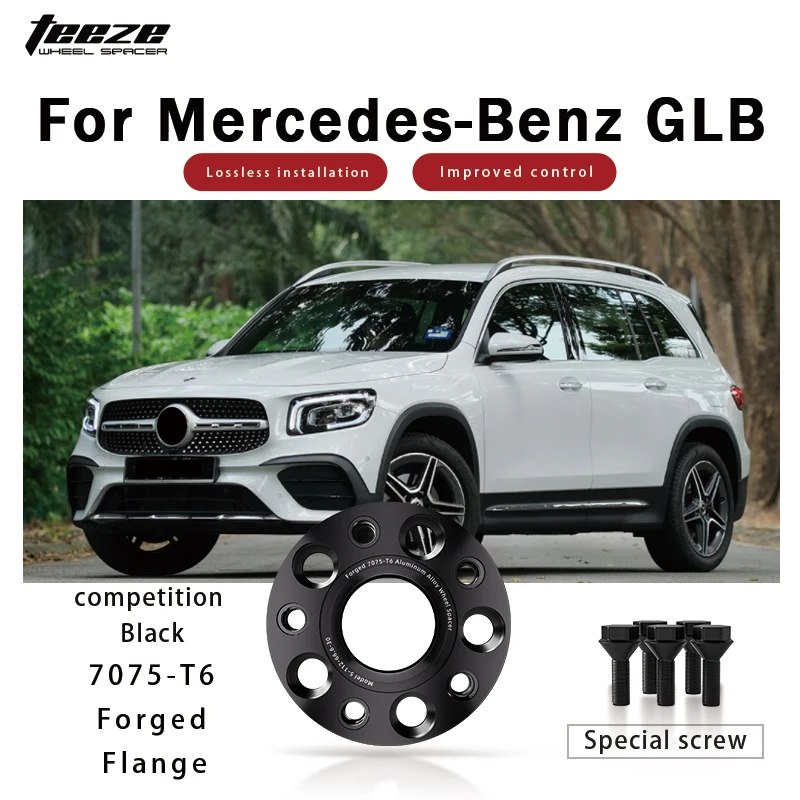 

2pcs 5x112 66.6 Hub Centric Black Forged wheel spacer T6-7075 For Mercedes Benz GLB 15/20/25/30/35mm With Extended Wheel Bolts