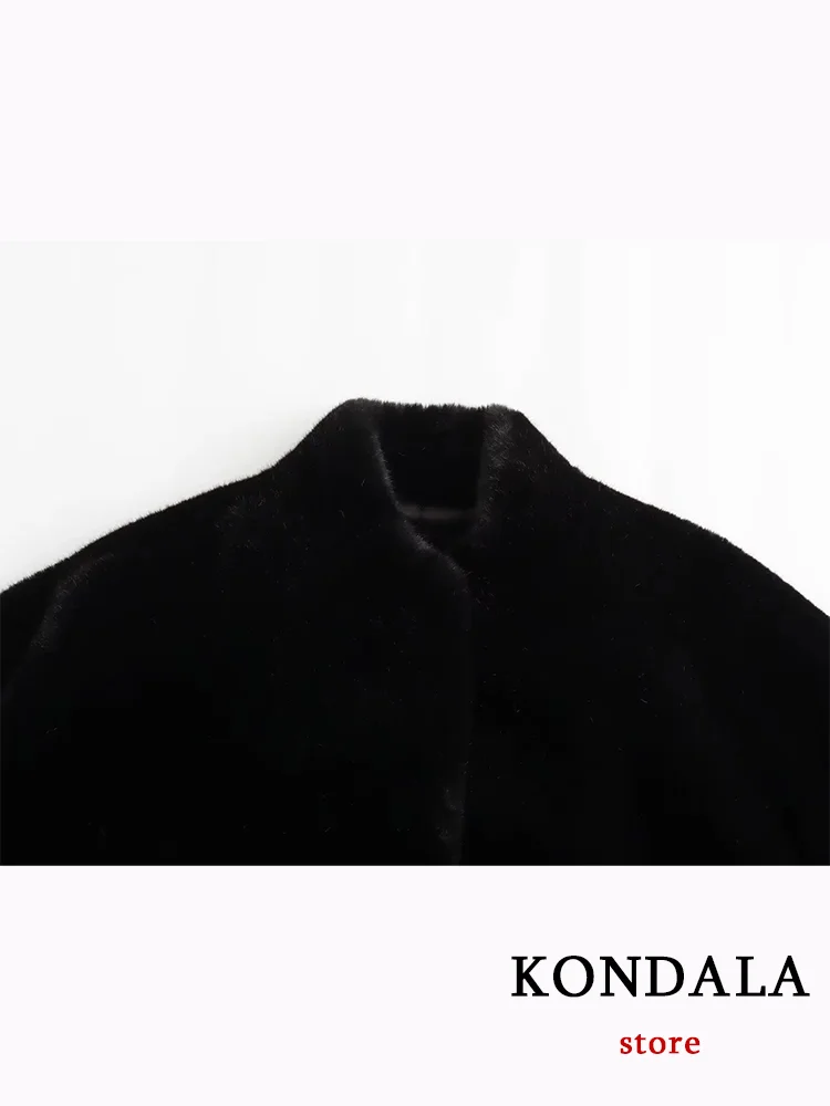 KONDALA-Jaquetas bomber pretas sólidas casuais, gola alta, manga comprida, casacos de pele, outwear quente grosso, moda vintage, outono, inverno, 2020