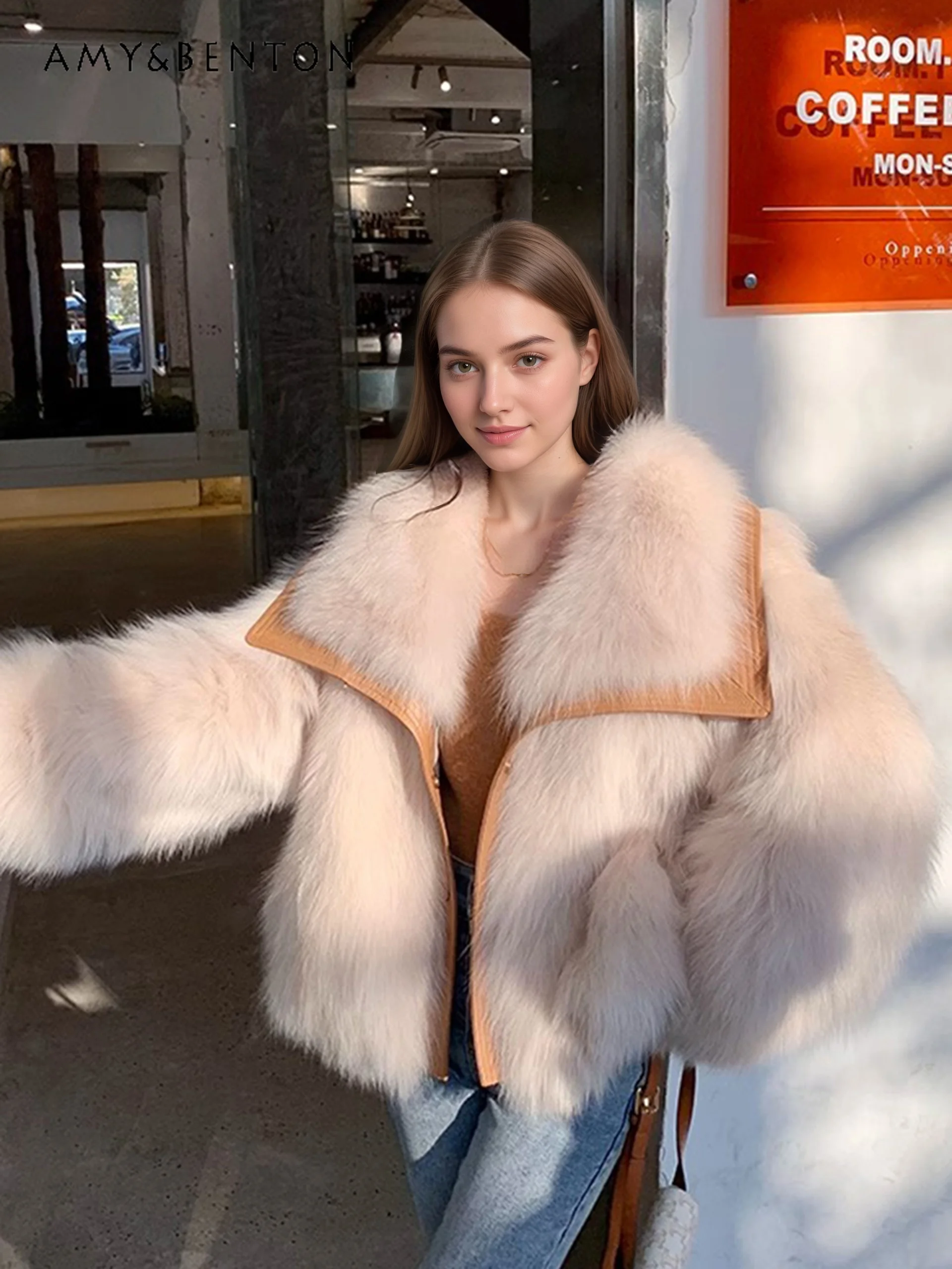 

2025 Autumn Winter New High-end White Faux Fox Fur Coat Gray Loose Casual Fur Integrated Eco-friendly Fur Jacket