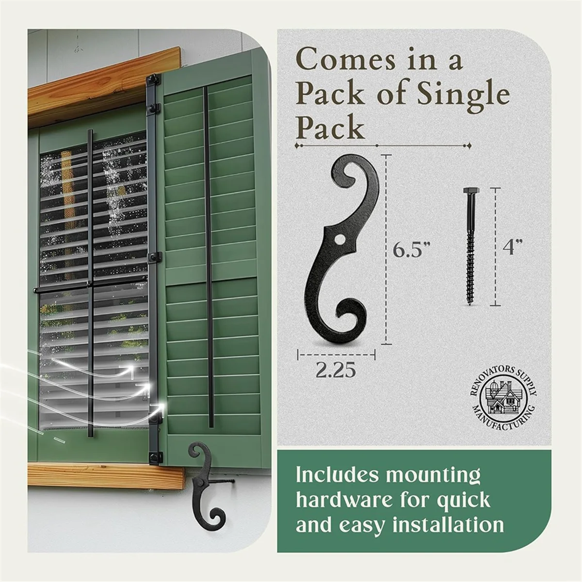 2025+ 2PCS Cast Iron Shutter Fasteners - Decorative S-Shape Shutter Dogs Hardware - Rust- External Shutter Tieback