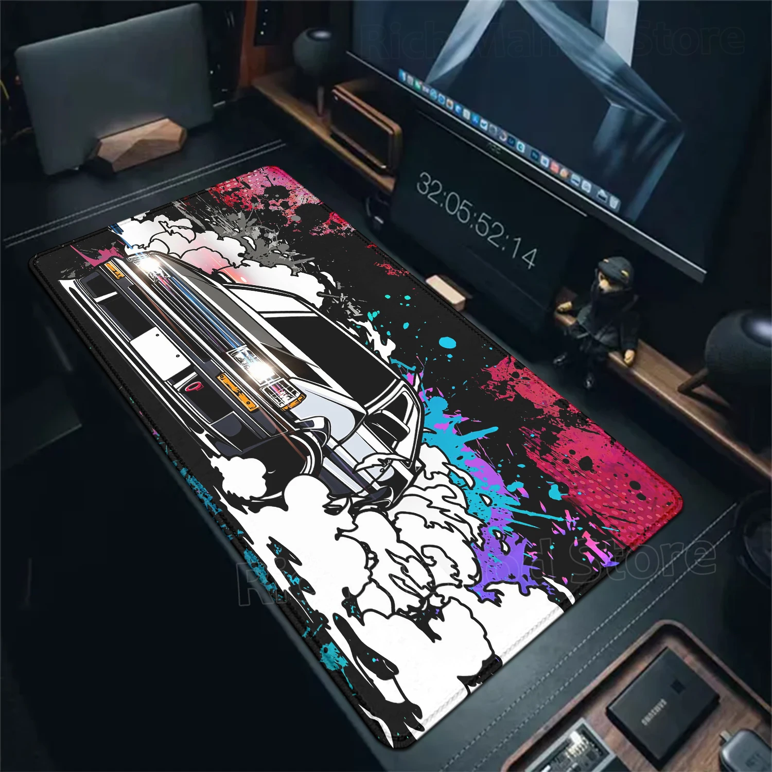 Anime I-Initial D AE86 Mauspad, großes Anti-Rutsch-Mauspad, genähte Kanten, Schreibtischzubehör, XXL-Gaming ​   Tastaturpad 900x400mm
