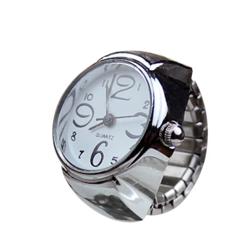 Anillo de reloj de dedo de cuarzo para hombre y mujer, anillos digitales, banda elástica para el dedo, anillos Punk, joyería, reloj para adolescentes