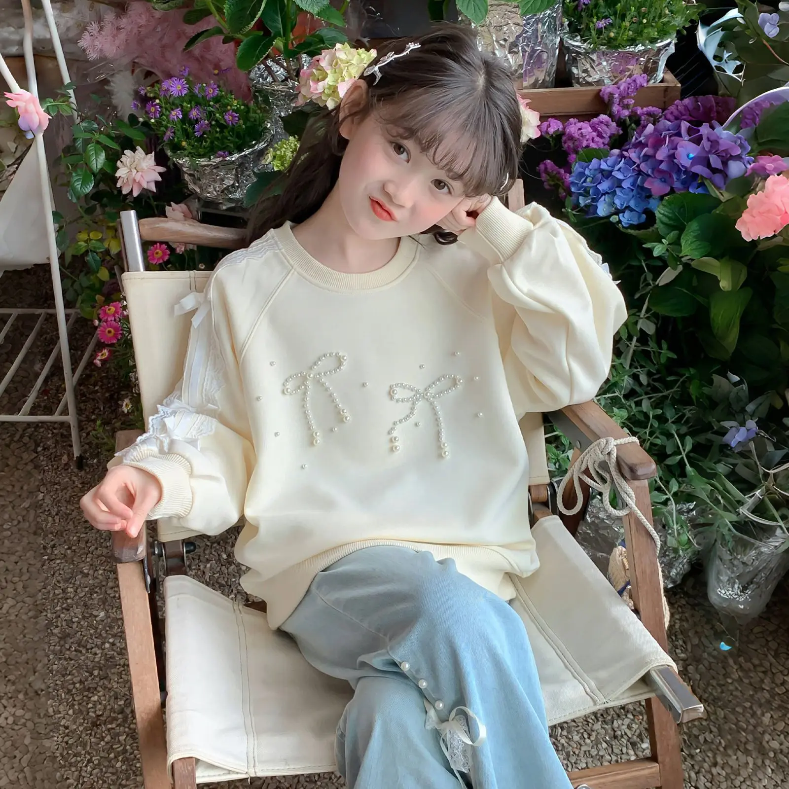 Girls Autumn Hoodie Casual Round Neck Sweatshirt Spring Fall Kids Tops Children Clothing Fashion Trendy Outerwear
