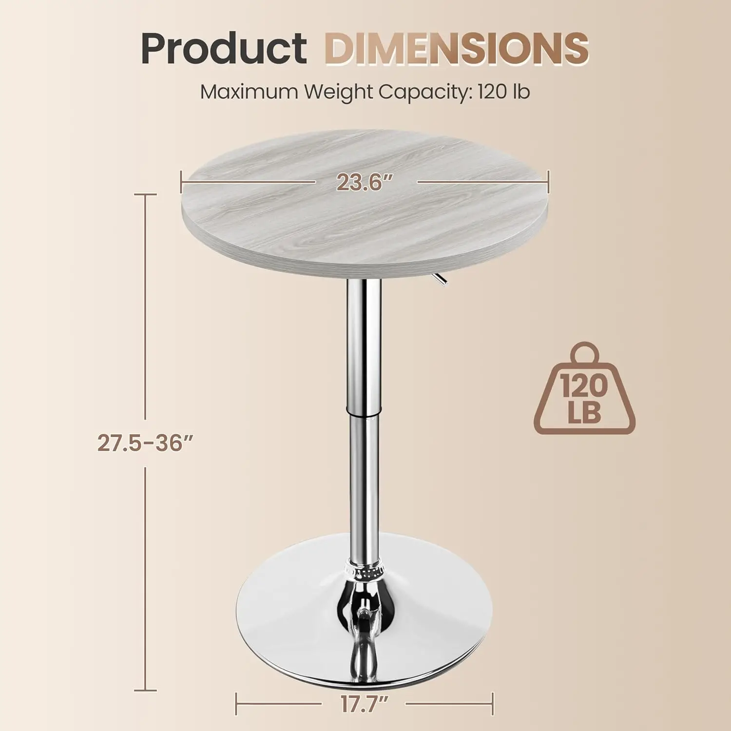 Yaheetech Round Bar Table, Adjustable Height And 360° Swivel Bar Tables, Cocktail Table With Mdf Top, Silver Leg Base For Bar,