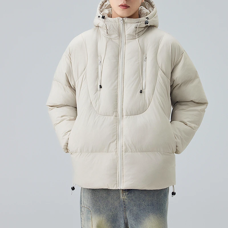 سترة رجالية قصيرة من القطن بلون سادة ملابس مبسطة بسحاب سترة شتوية جديدة فضفاضة بجوز الهند الأبيض سترة دافئة للشتاء #3