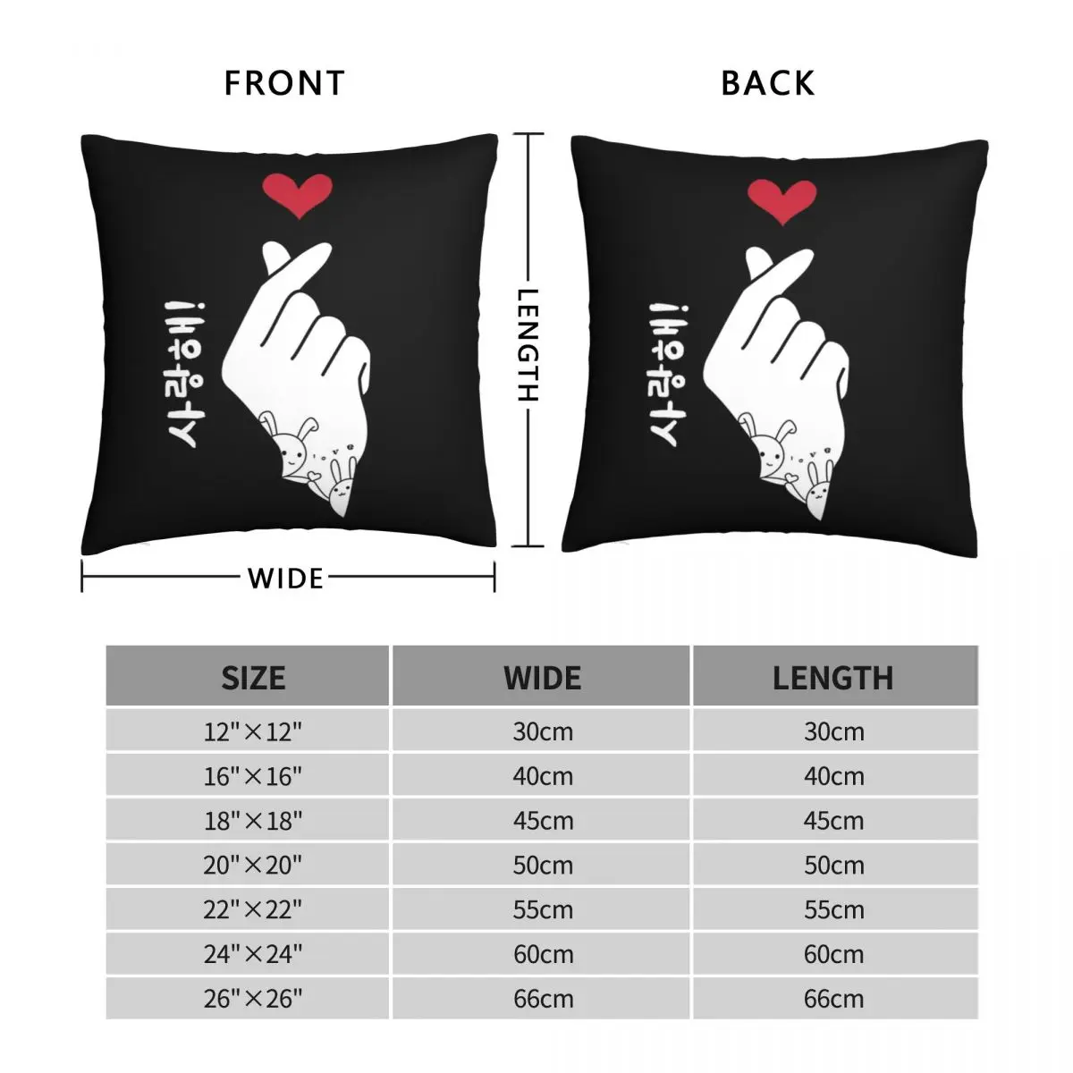 K-pop Fingerheart Saranghae Pillowcase Polyester Linen Velvet Pattern Zip Decor Pillow Case Sofa Cushion Cover